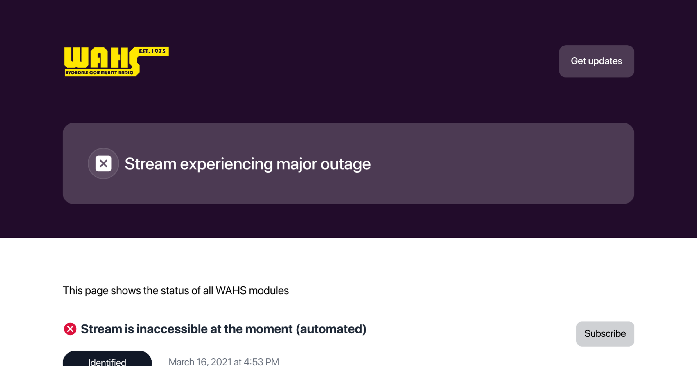 Our public api wahs 89 5 status